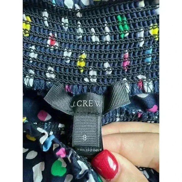 J.Crew Navy Blue Multi Confetti Ratti Happy Cat Print Off the Shoulder Top 8 - Picture 2 of 7